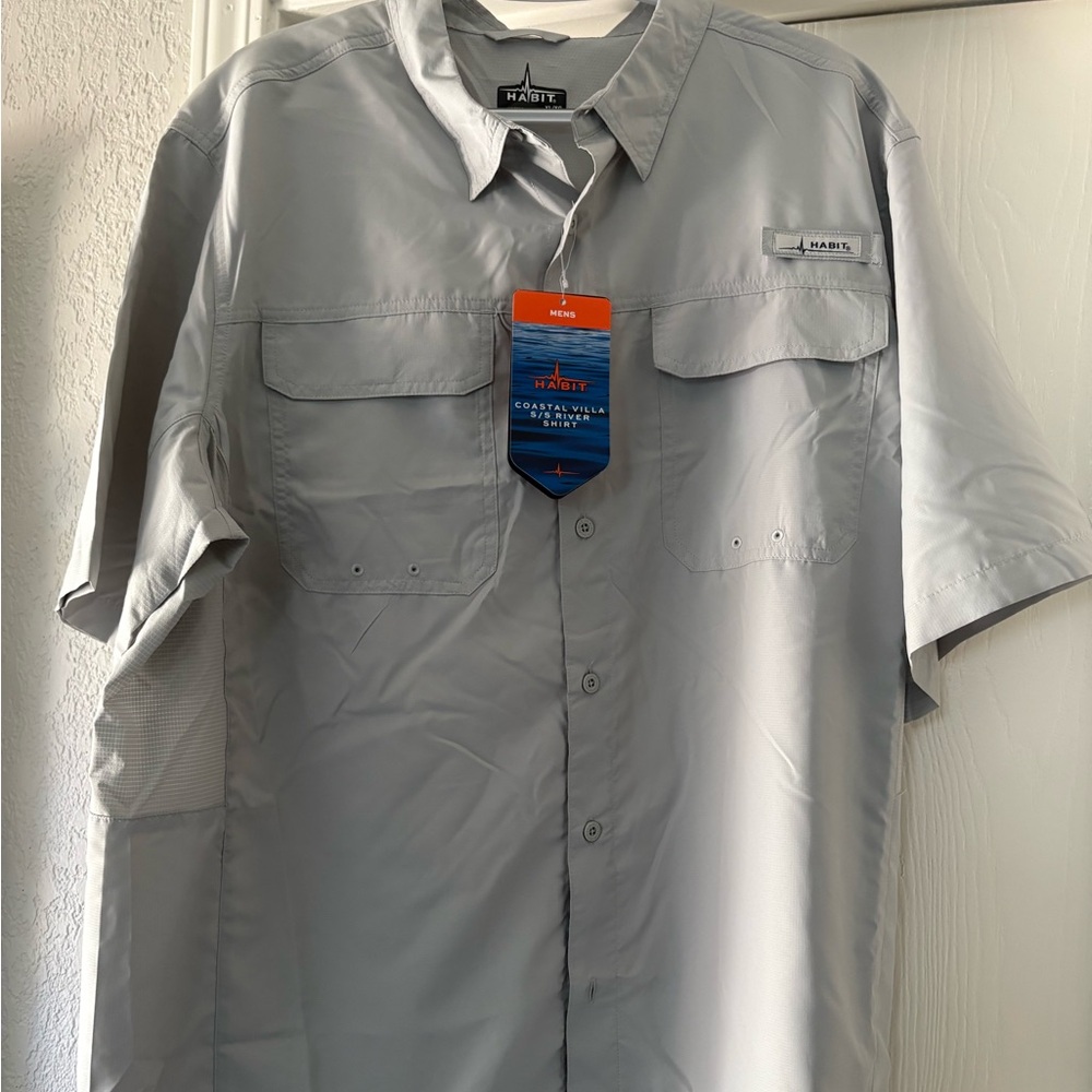 Habit Men's Short Sleeve Button Fishing Shirt - Light Gray XL